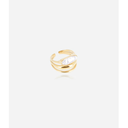 Bague ajustable Nacar en acier PVD jaune et nacre ZAG bijoux, SRL23259-01SEL