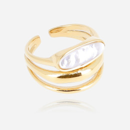 La Bague ajustable Nacar en acier PVD jaune et nacre ZAG bijoux, SRL23259-01SEL