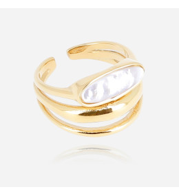 La Bague ajustable Nacar en acier PVD jaune et nacre ZAG bijoux, SRL23259-01SEL