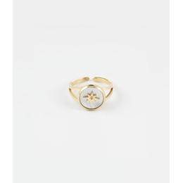 Bague ajustable Sun en acier PVD jaune et nacre ZAG bijoux, SRR07377-01SEL