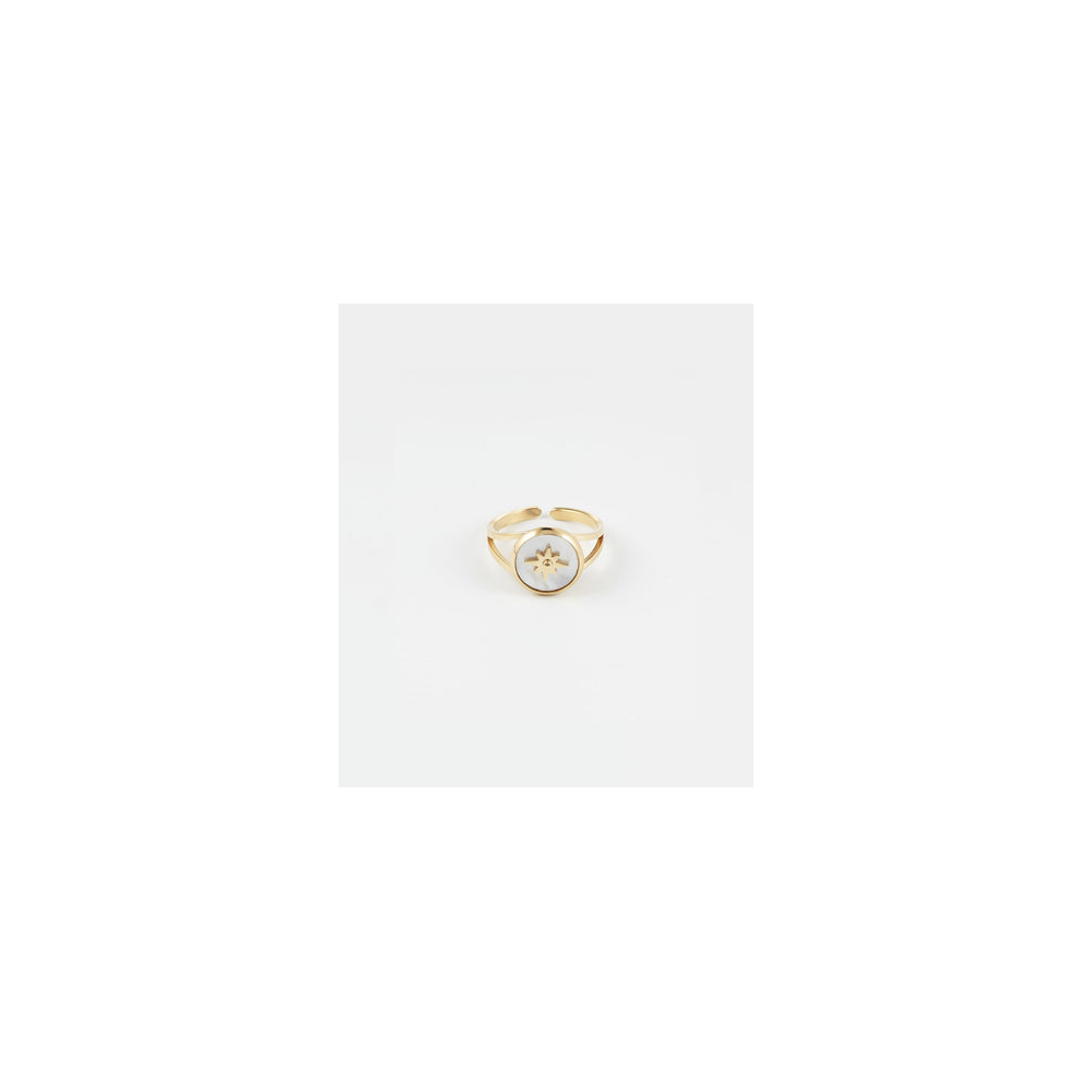 Bague ajustable Sun en acier PVD jaune et nacre ZAG bijoux, SRR07377-01SEL
