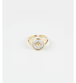 Bague ajustable Sun en acier PVD jaune et nacre ZAG bijoux, SRR07377-01SEL