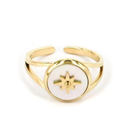 La Bague ajustable Sun en acier PVD jaune et nacre ZAG bijoux, SRR07377-01SEL