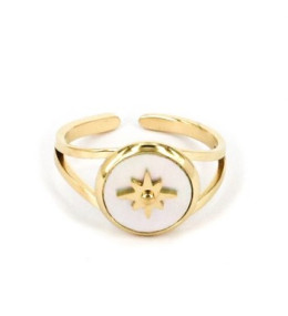 La Bague ajustable Sun en acier PVD jaune et nacre ZAG bijoux, SRR07377-01SEL