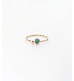 Bague ajustable Spoutnik en acier PVD jaune et malachite ZAG bijoux, SRR10639-01GRN