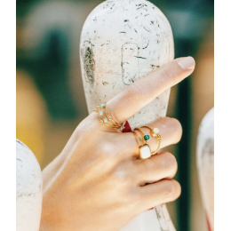 La Bague ajustable Spoutnik en acier PVD jaune et malachite ZAG bijoux, SRR10639-01GRN