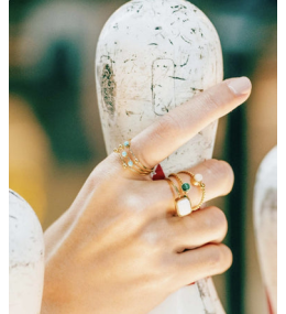 La Bague ajustable Spoutnik en acier PVD jaune et malachite ZAG bijoux, SRR10639-01GRN