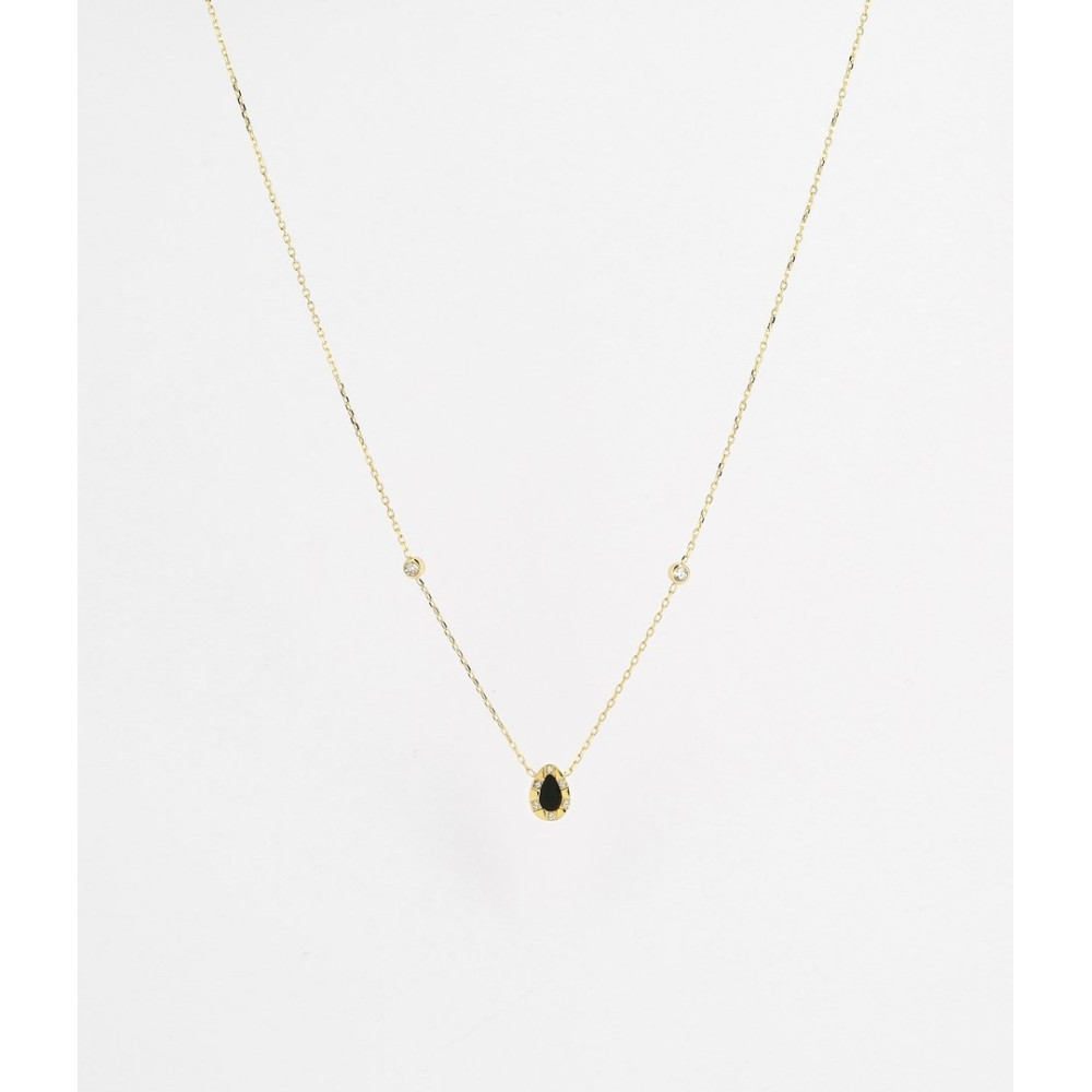 Collier Lux en acier PVD jaune, onyx noir et oxydes de zirconium ZAG bijoux, SNS18299-01BLK