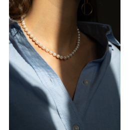 Le Collier Livia en acier PVD jaune et perles de verre nacrées ZAG bijoux, SNS21615-01SEL6