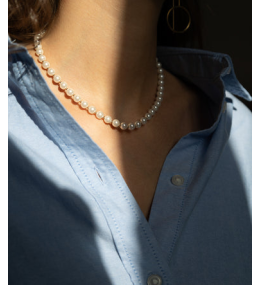 Le Collier Livia en acier PVD jaune et perles de verre nacrées ZAG bijoux, SNS21615-01SEL6