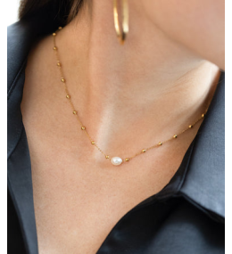 Le Collier Izia en acier PVD jaune et perle de culture ZAG bijoux, SNS22193-01SEL