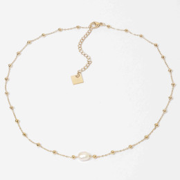 Le Collier Izia en acier PVD jaune et perle de culture ZAG bijoux, SNS22193-01SEL