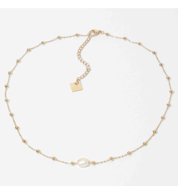Le Collier Izia en acier PVD jaune et perle de culture ZAG bijoux, SNS22193-01SEL