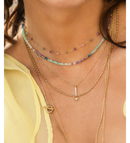 Le Collier Octavia en acier PVD jaune et pierres naturelles ZAG bijoux, SNS24553-01YEL