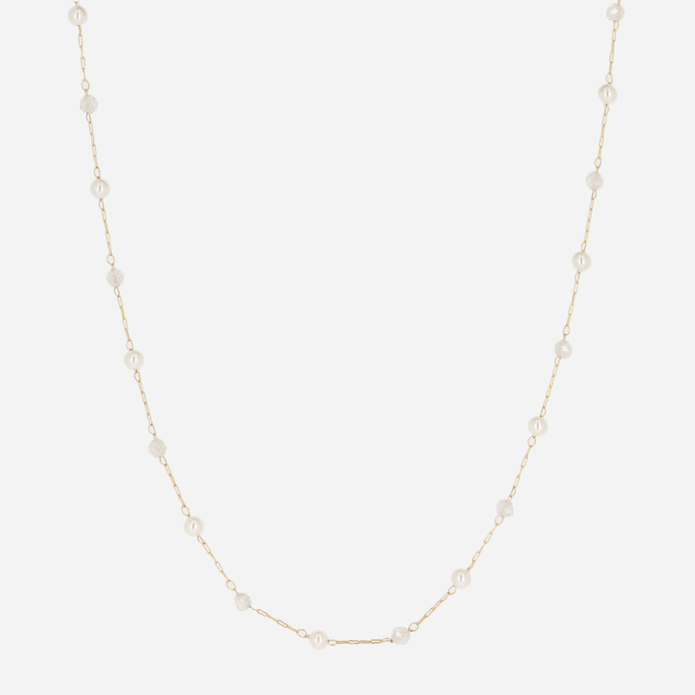 Collier Hinaku en acier PVD jaune et perles de culture et oxydes de zirconium ZAG bijoux, SNS24554-01WHT