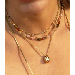 Le Collier Armel en acier PVD jaune et oxydes de zirconium ZAG bijoux, SNS25426-01WHT