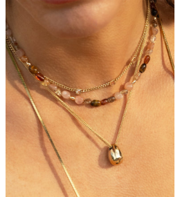 Le Collier Armel en acier PVD jaune et oxydes de zirconium ZAG bijoux, SNS25426-01WHT