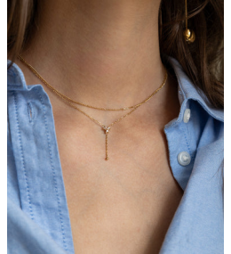 Le Collier Rosillo en acier PVD jaune et oxydes de zirconium ZAG bijoux, SNX21752-01WHT