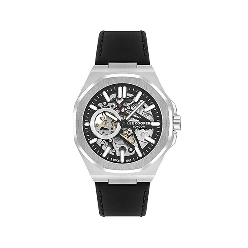 Montre Homme Lee Cooper Samuel, acier et cuir noir automatique, LC07978.351 Montre Homme Lee Cooper Samuel, acier et cuir noir automatique, LC07978.351