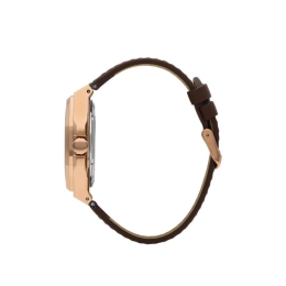 La Montre Homme Lee Cooper Samuel, acier doré or rose et cuir marron automatique, LC07978.454