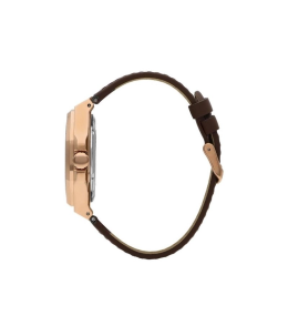 La Montre Homme Lee Cooper Samuel, acier doré or rose et cuir marron automatique, LC07978.454