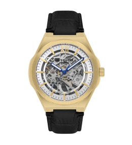 Montre Homme Lee Cooper Arthur, acier doré jaune et cuir noir automatique, LC08050.131