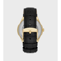 La Montre Homme Lee Cooper Arthur, acier doré jaune et cuir noir automatique, LC08050.131
