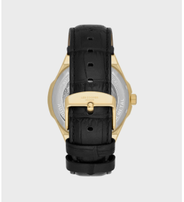 La Montre Homme Lee Cooper Arthur, acier doré jaune et cuir noir automatique, LC08050.131