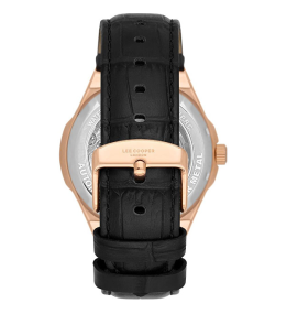 La Montre Homme Lee Cooper Arthur, acier doré rose et cuir noir automatique, LC08050.451