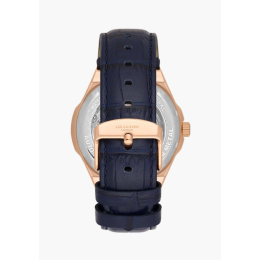 La Montre Homme Lee Cooper Arthur, acier doré rose et cuir bleu automatique, LC08050.499