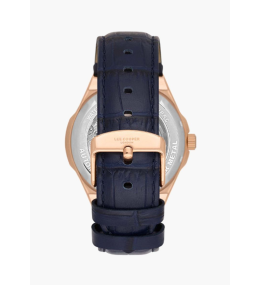 La Montre Homme Lee Cooper Arthur, acier doré rose et cuir bleu automatique, LC08050.499