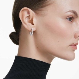 Les Boucles d'oreilles créoles Swarovski, Matrix Perle de cristal, Taille ronde, Blanches, Métal rhodié, 5709256