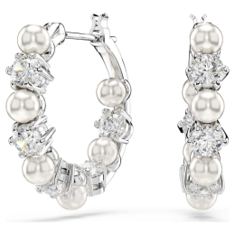 Boucles d'oreilles créoles Swarovski, Matrix Perle de cristal, Taille ronde, Blanches, Métal rhodié, 5709256