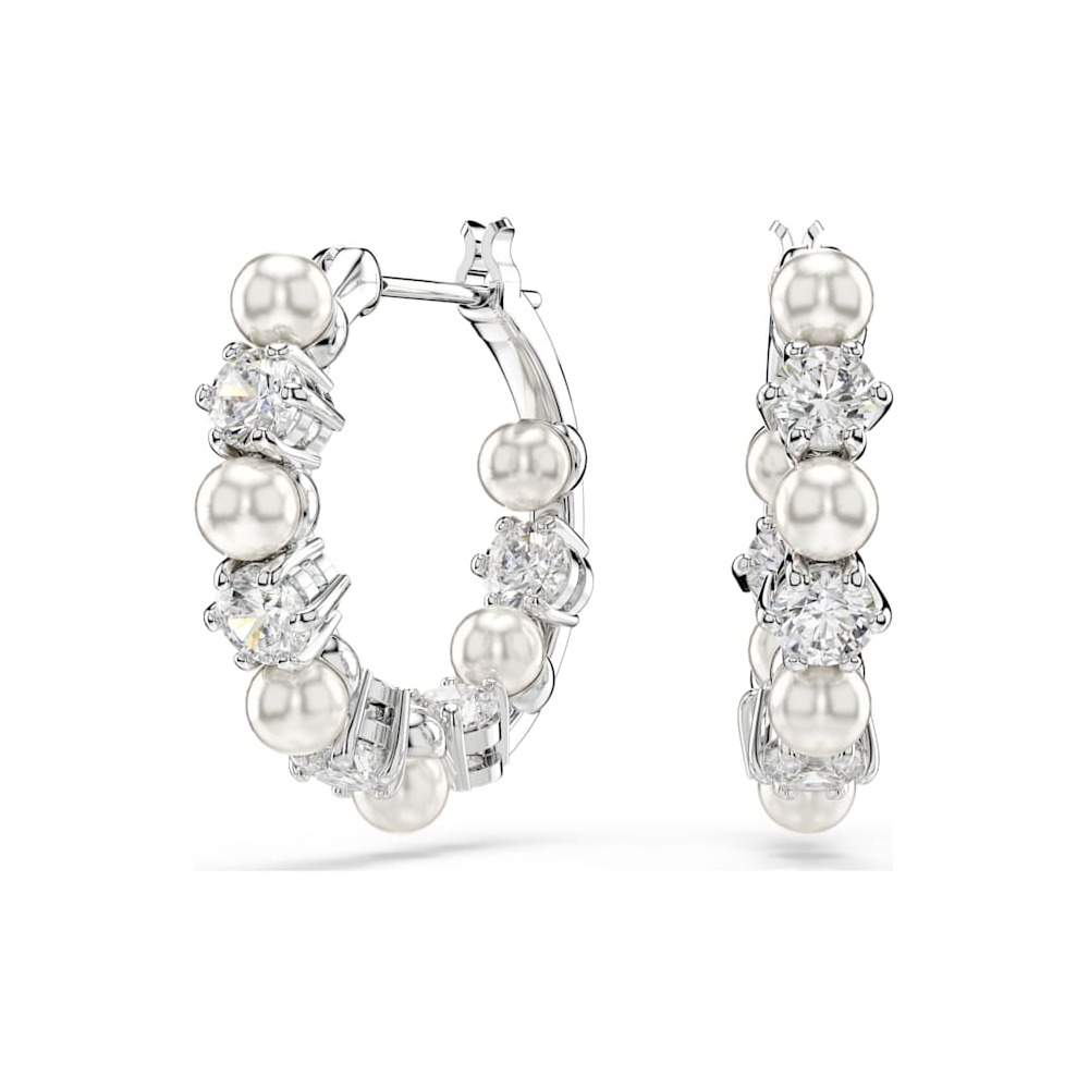 Boucles d'oreilles créoles Swarovski, Matrix Perle de cristal, Taille ronde, Blanches, Métal rhodié, 5709256