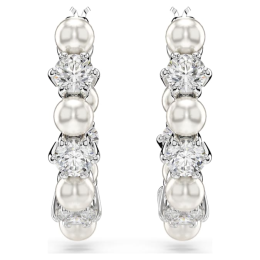 Les Boucles d'oreilles créoles Swarovski, Matrix Perle de cristal, Taille ronde, Blanches, Métal rhodié, 5709256