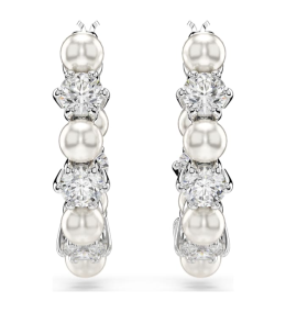 Les Boucles d'oreilles créoles Swarovski, Matrix Perle de cristal, Taille ronde, Blanches, Métal rhodié, 5709256