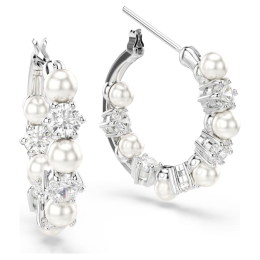 Les Boucles d'oreilles créoles Swarovski, Matrix Perle de cristal, Taille ronde, Blanches, Métal rhodié, 5709256
