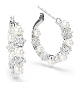 Les Boucles d'oreilles créoles Swarovski, Matrix Perle de cristal, Taille ronde, Blanches, Métal rhodié, 5709256