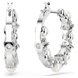 Les Boucles d'oreilles créoles Swarovski, Matrix Perle de cristal, Taille ronde, Blanches, Métal rhodié, 5709256