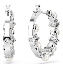 Les Boucles d'oreilles créoles Swarovski, Matrix Perle de cristal, Taille ronde, Blanches, Métal rhodié, 5709256