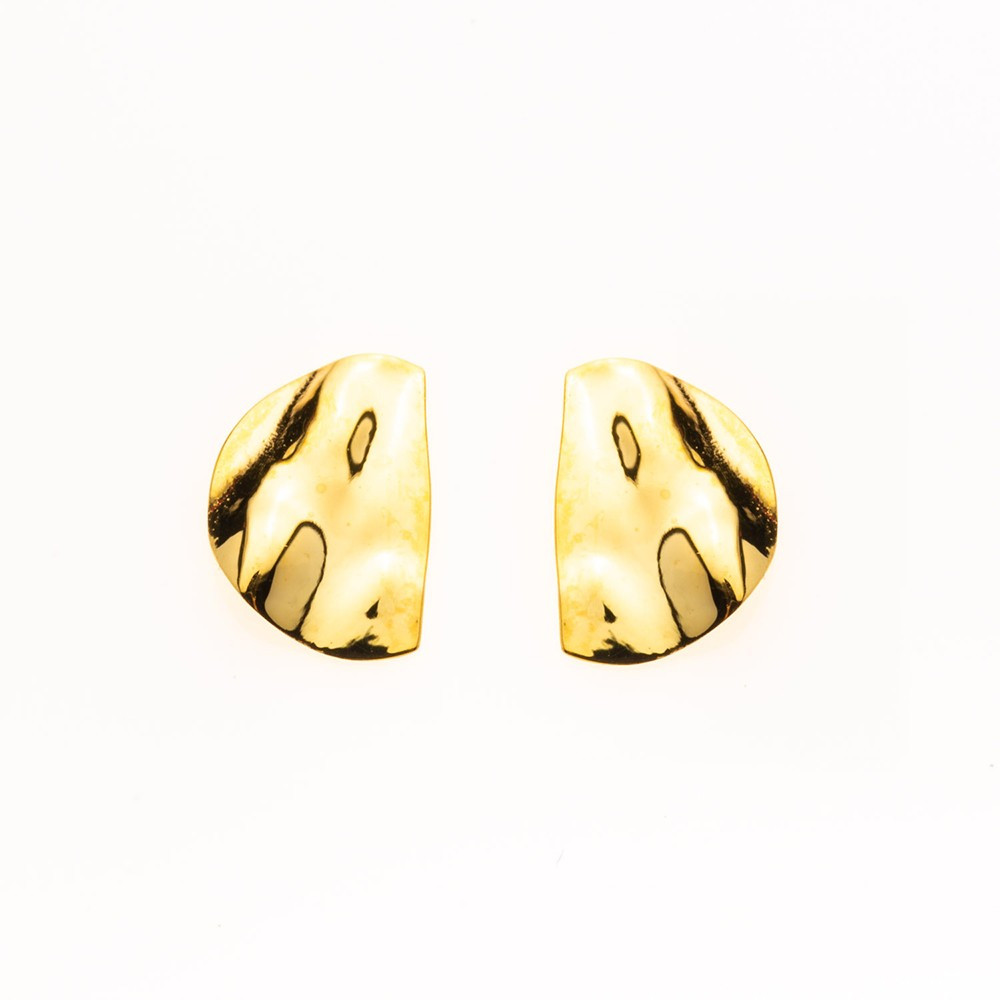 Les Boucles d'oreilles, or jaune 375/1000, motif demi-rond froissé, by Stauffer