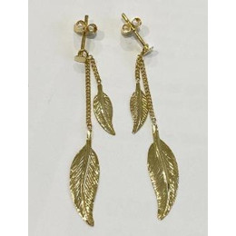 Les Boucles d'oreilles pendantes, or jaune 375/1000, motifs plumes, by Stauffer