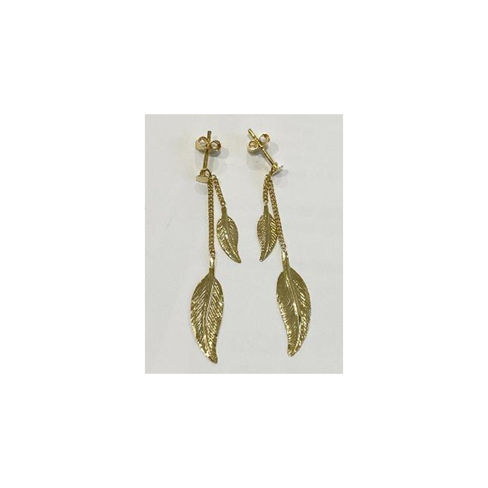 Les Boucles d'oreilles pendantes, or jaune 375/1000, motifs plumes, by Stauffer