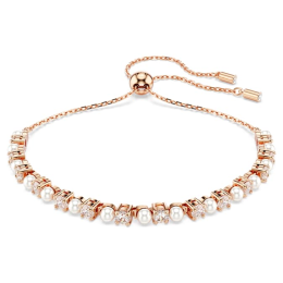 Bracelet Tennis Swarovski, Matrix Crystal Pearl, Tailles rondes, Blanc, Placage de ton or rosé, 5729506
