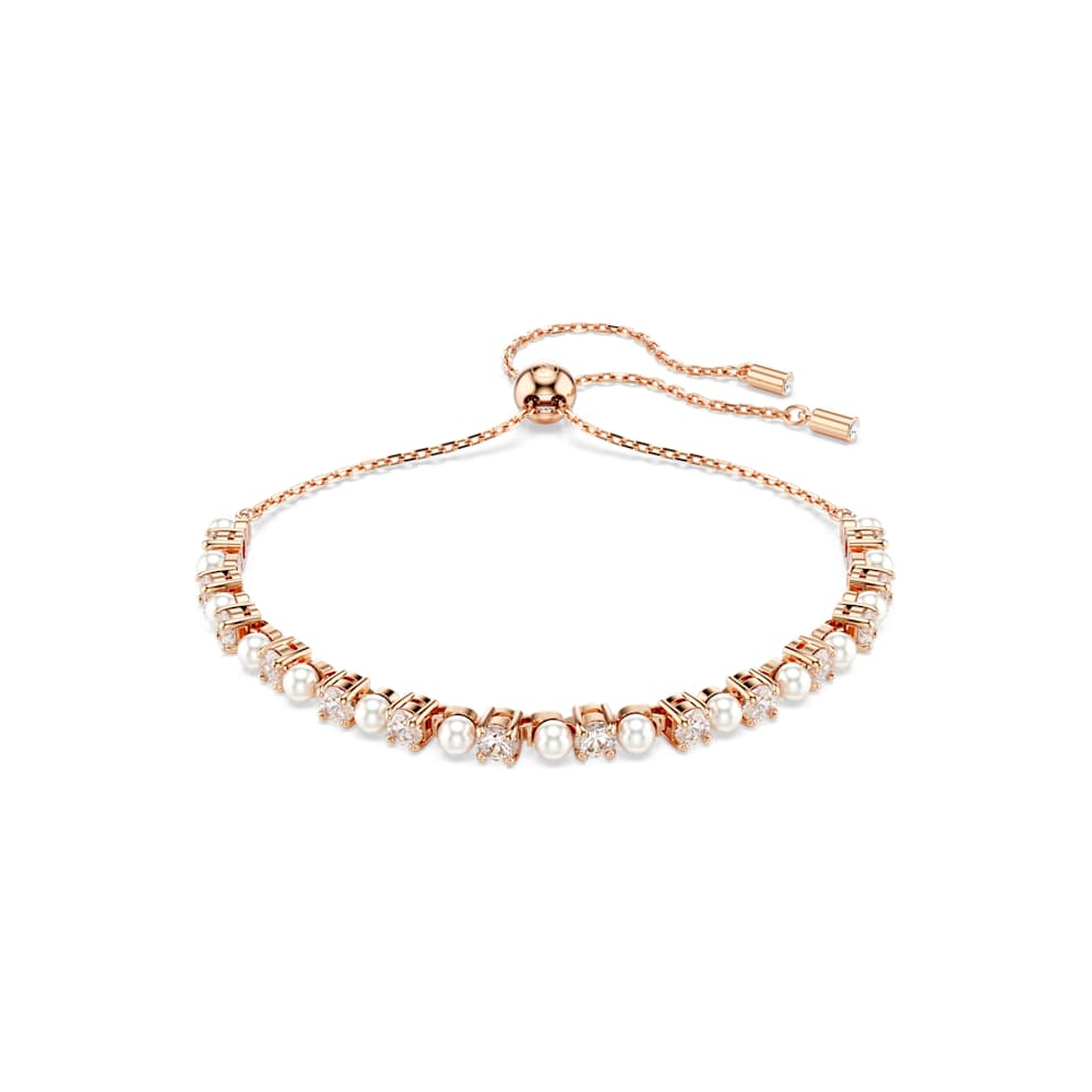 Bracelet Tennis Swarovski, Matrix Crystal Pearl, Tailles rondes, Blanc, Placage de ton or rosé, 5729506