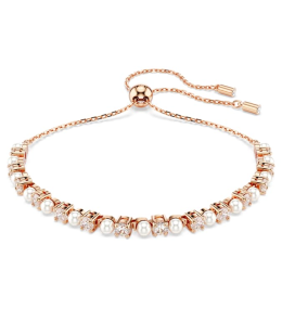 Bracelet Tennis Swarovski, Matrix Crystal Pearl, Tailles rondes, Blanc, Placage de ton or rosé, 5729506