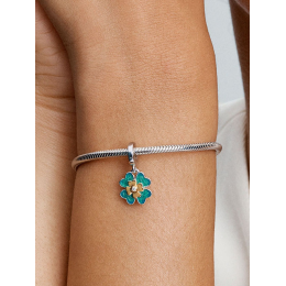 Le Charm pendentif Pandora, My Pandora 2025 Trèfle Pivotant en argent 925/1000 et métal doré or jaune 585/1000, 763624C01