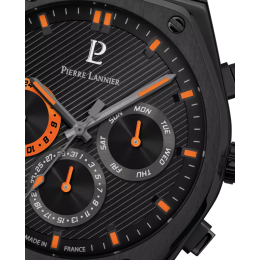 La Montre Homme Pierre Lannier COPILOTE, multifonctions acier PVD noir, 231J439