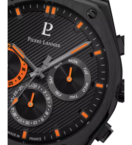 La Montre Homme Pierre Lannier COPILOTE, multifonctions acier PVD noir, 231J439