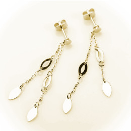 Boucles d'oreilles pendantes or jaune 375/1000, motifs navettes, by Stauffer